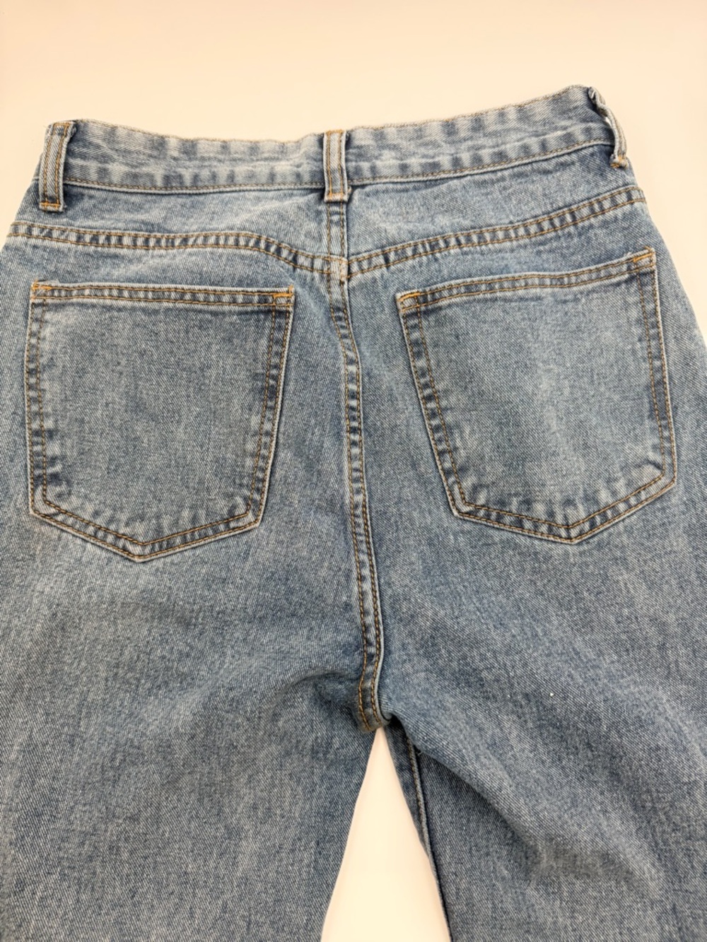PrettyLittleThing Distressed High Rise Straight Leg Jeans - Sz 6- Mid Wash - Picture 5 of 8